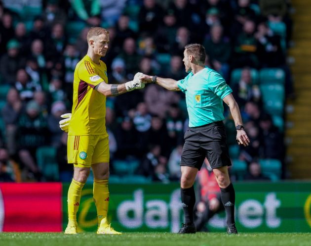 Joe Hart with referee Steven McLean