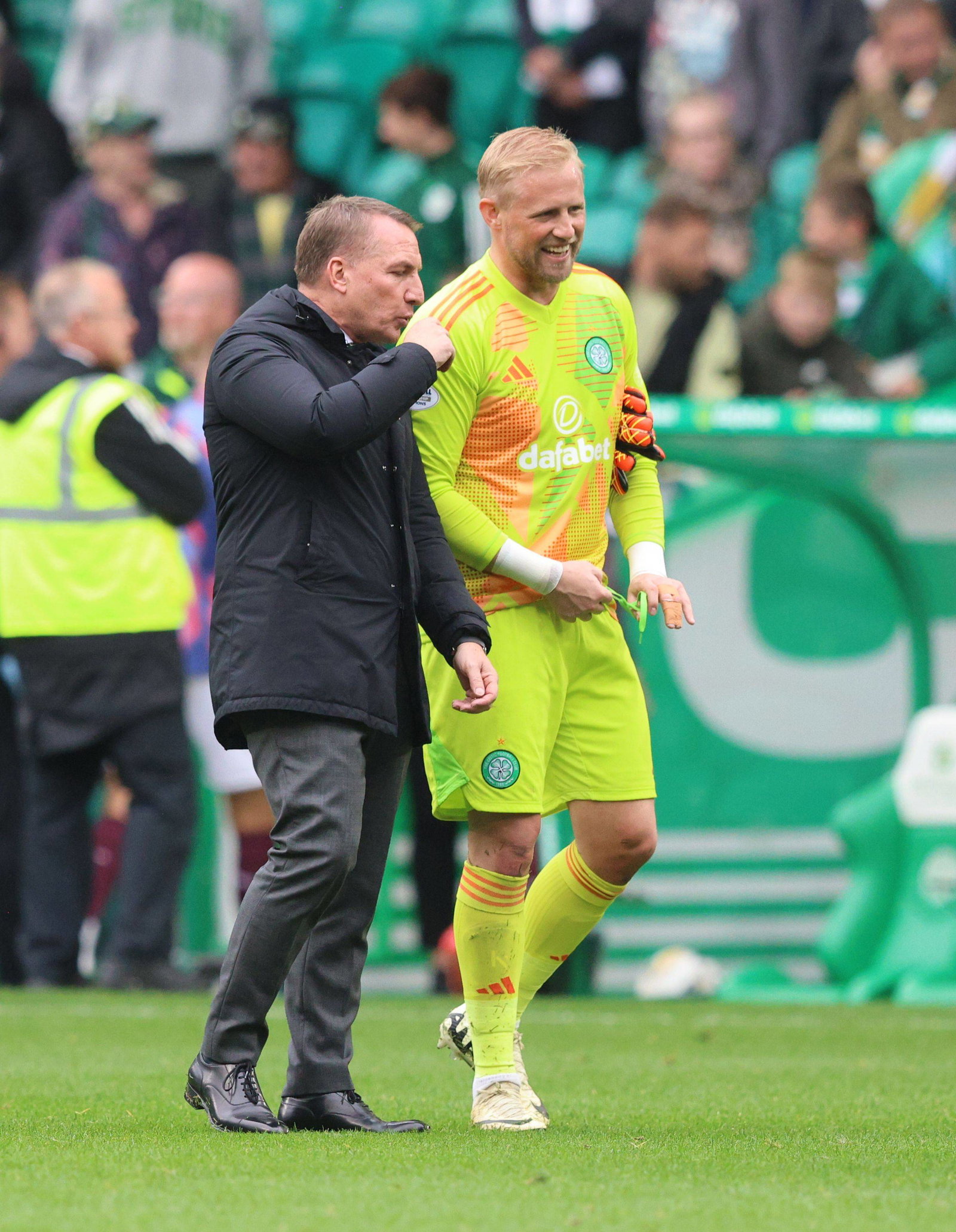 Brendan Rodgers with Kasper Schmeichel