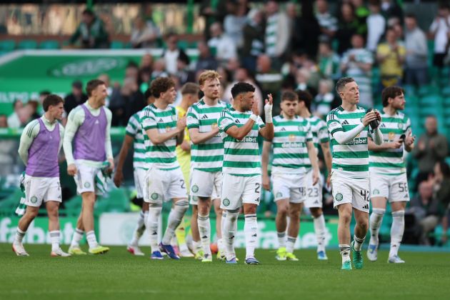 Celtic team acknowledge the fans