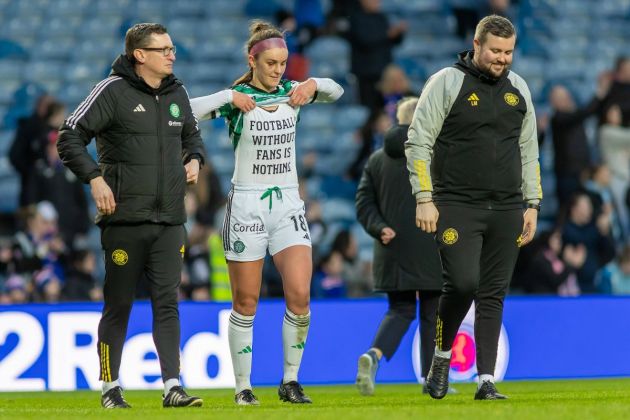 Caitlin Hayes protest at Ibrox after fan ban