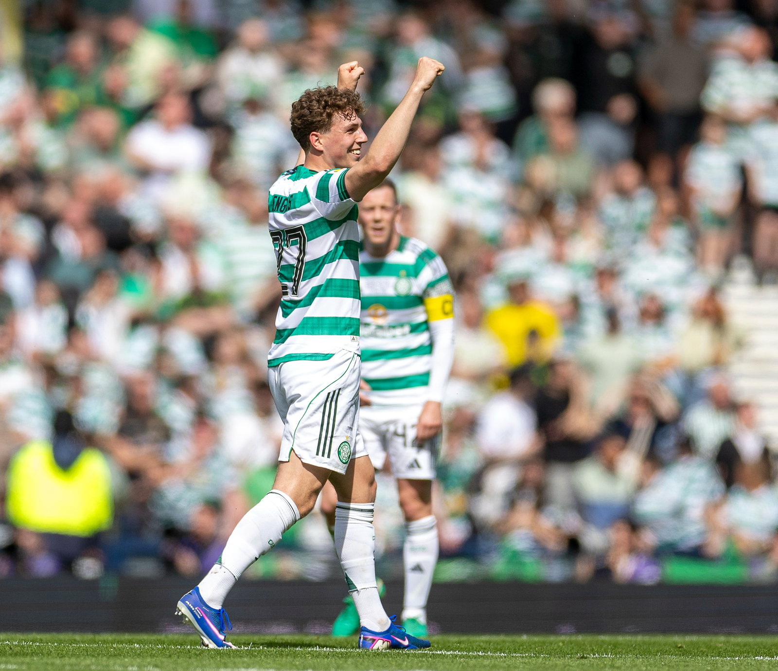 Arne Engels celebrates his goal in the Scottish Cup Final 
