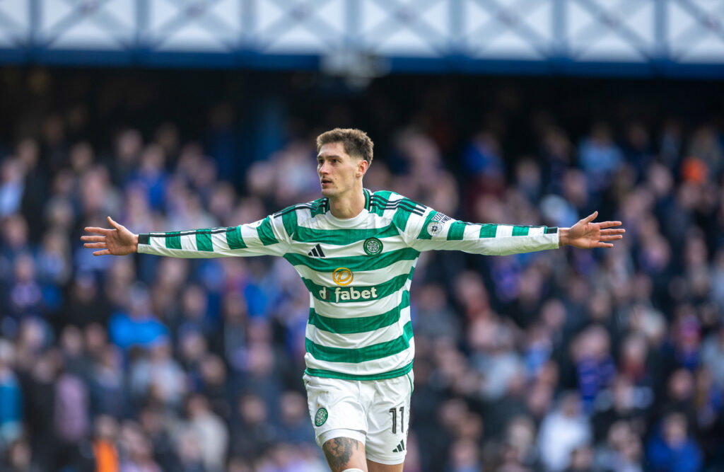 Tomas Cvancara celebrates at Ibrox