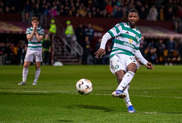 Kelechi Iheanacho takes the penalty at Fir Park.