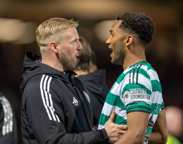 Kasper Schmeichel celebrates with Celtic squad following late Fir Park drama Talking of Kasper, nice to see him at Fir Park last night
