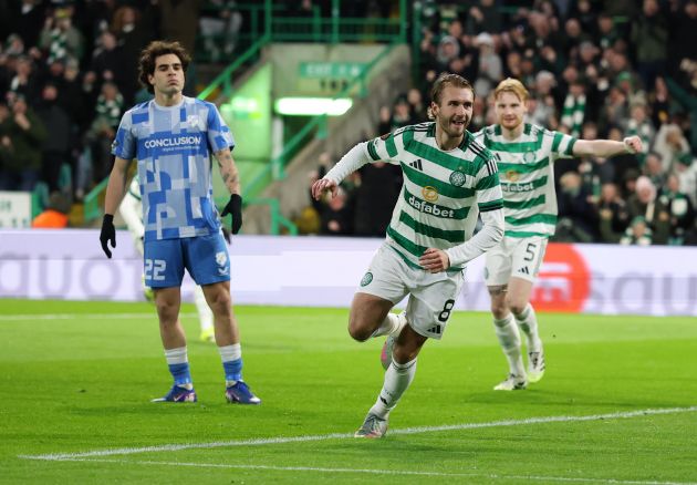 Benjamin Nygren of Celtic celebrates