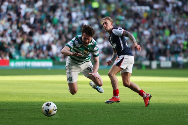 Runners-up Hearts eye move for former Celtic winger Calvin Miller Anthony Ralston of Celtic is challenged by Calvin Miller