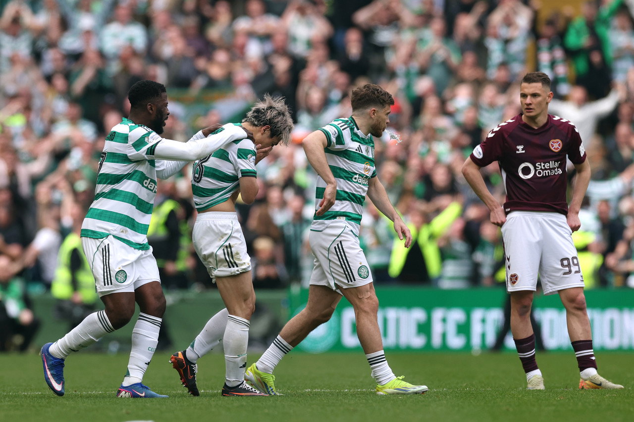 Daizen Maeda of Celtic celebrates
