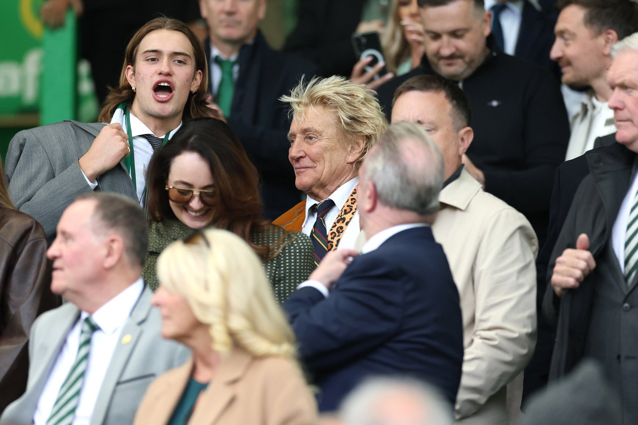 Rod Stewart, watches on from the stands