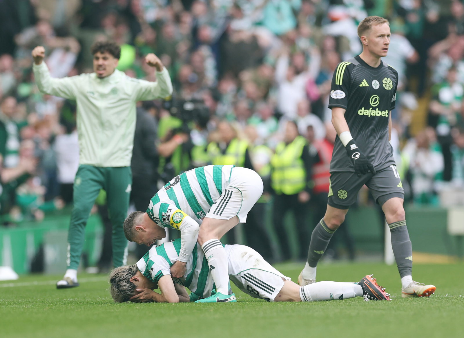 Daizen Maeda of Celtic reacts after scoring