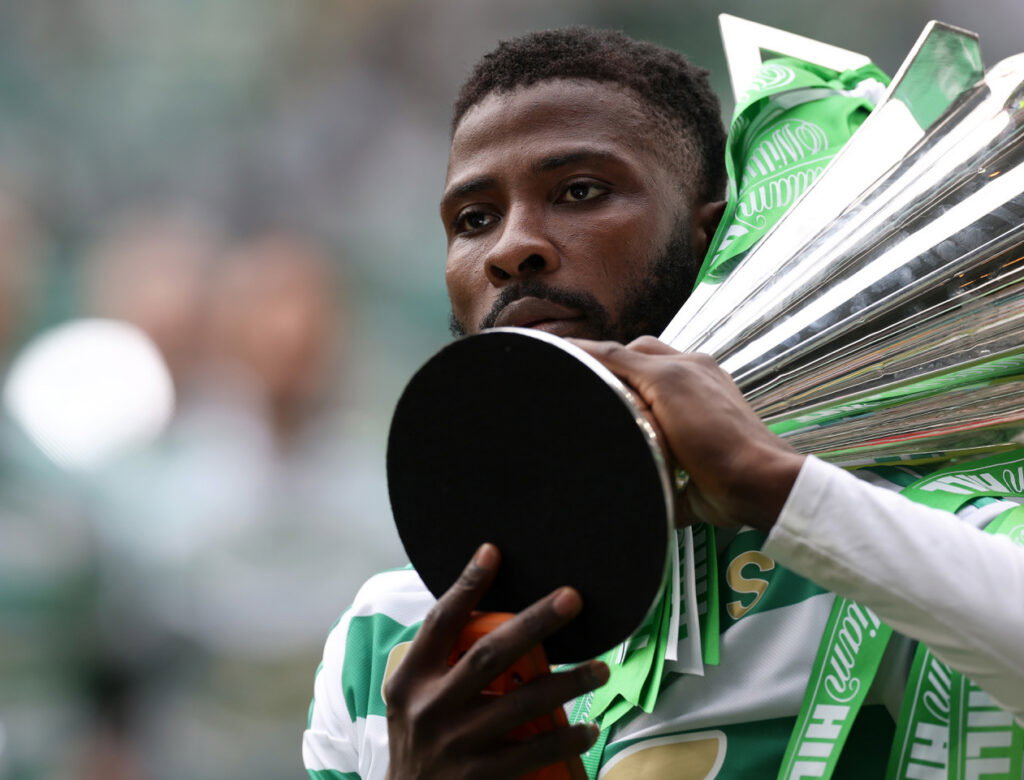 Kelechi Iheanacho spends Celtic day off training in Manchester Kelechi Iheanacho of Celtic holds the Scottish Premiership Trophy