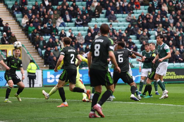 Joe Newell of Hibernian scores