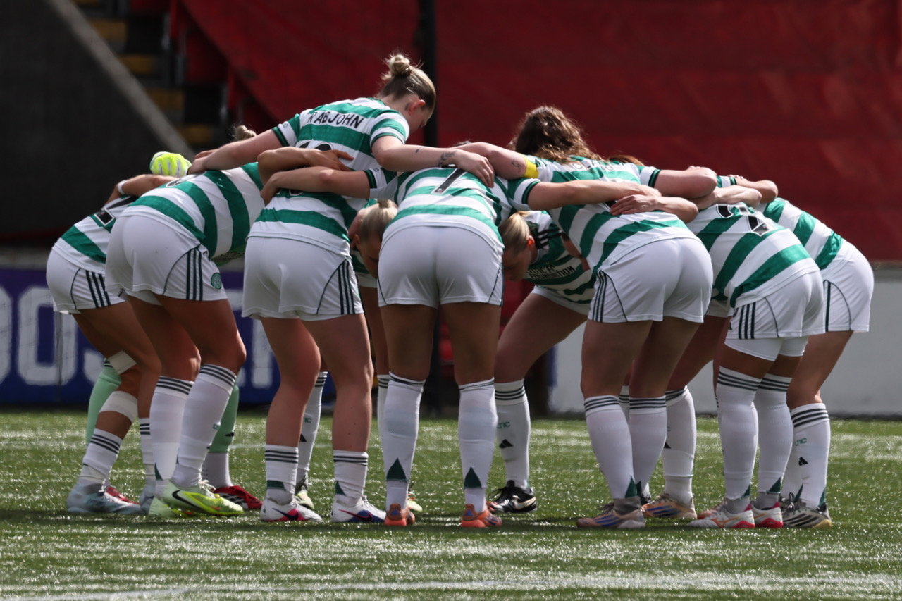 Celtic FC Women Huddle at Glasgow Derby 