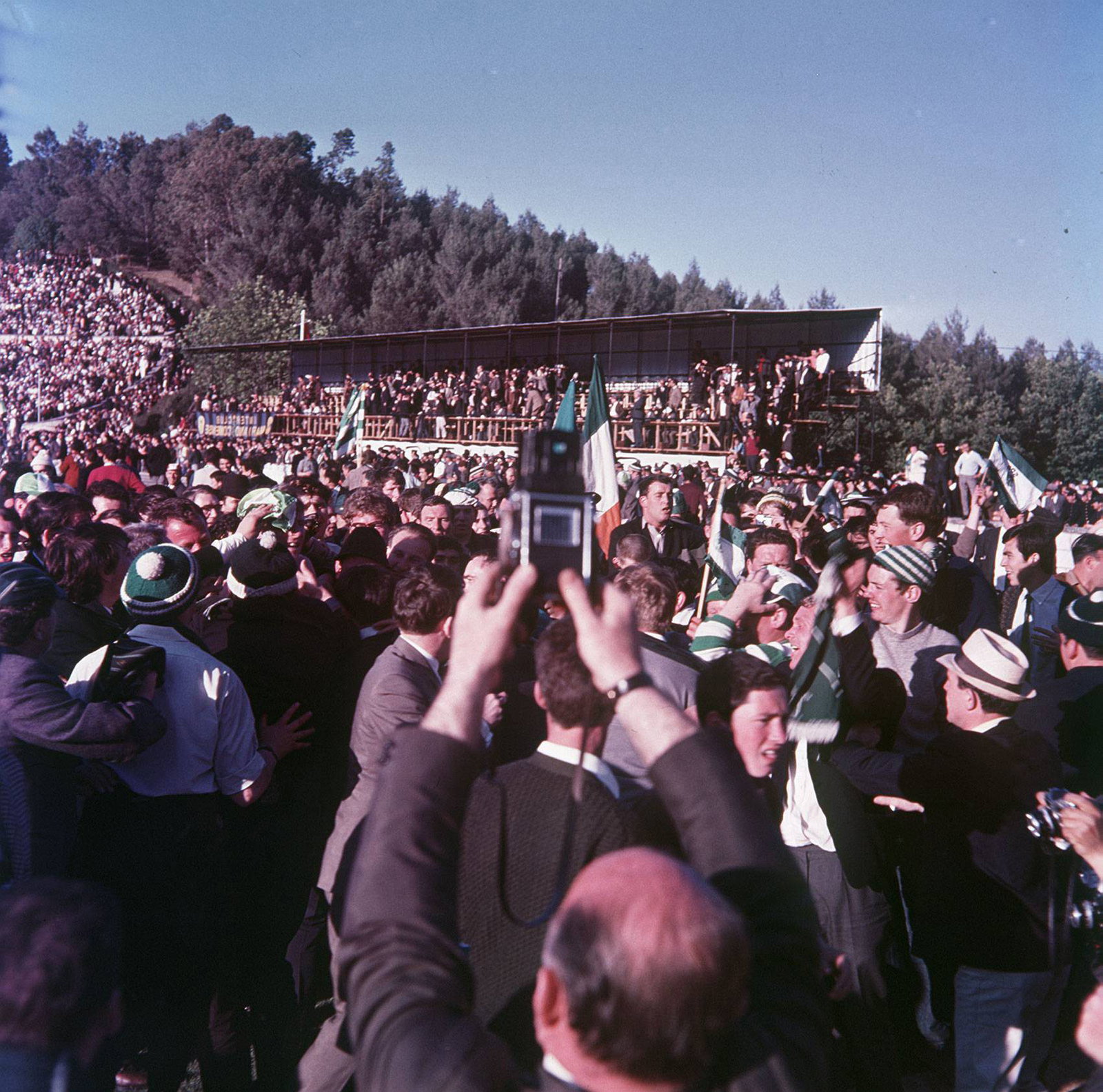  Inter Milan v Celtic. Celtic fans gather on the pitch to celebrate
