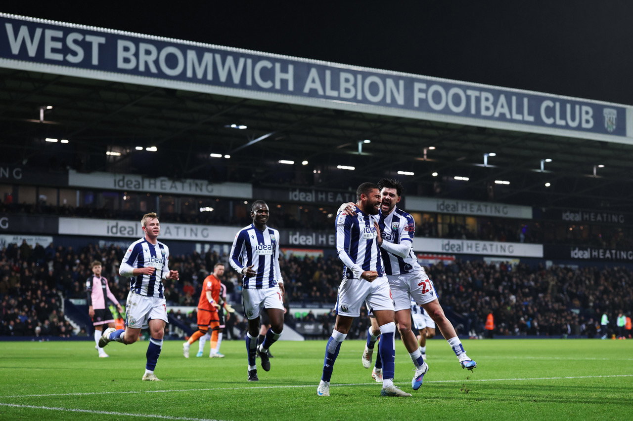 George Campbell of West Bromwich Albion celebrates scoring 