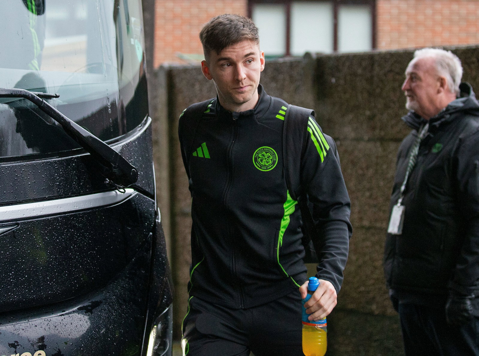 Kieran Tierney arrives at Rugby Park
