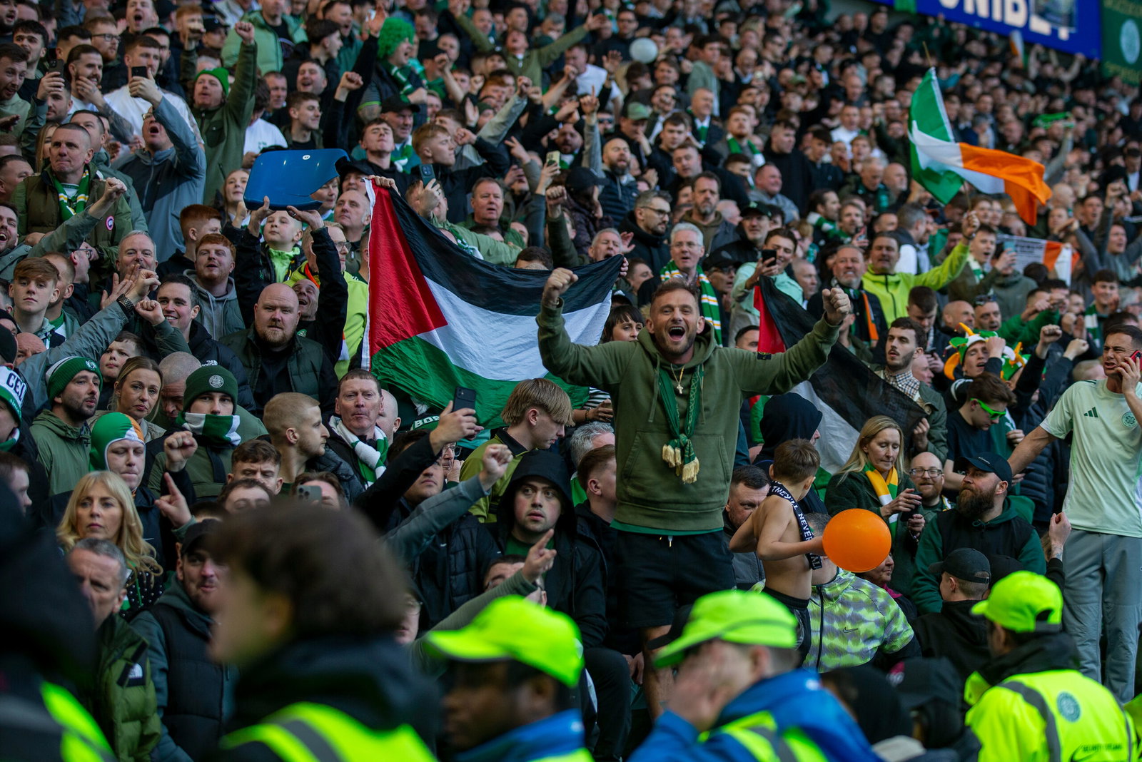Celtic fans celebrating at Ibrox