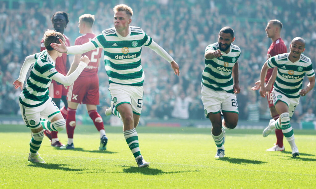 Stephen Welsh of Celtic celebrates