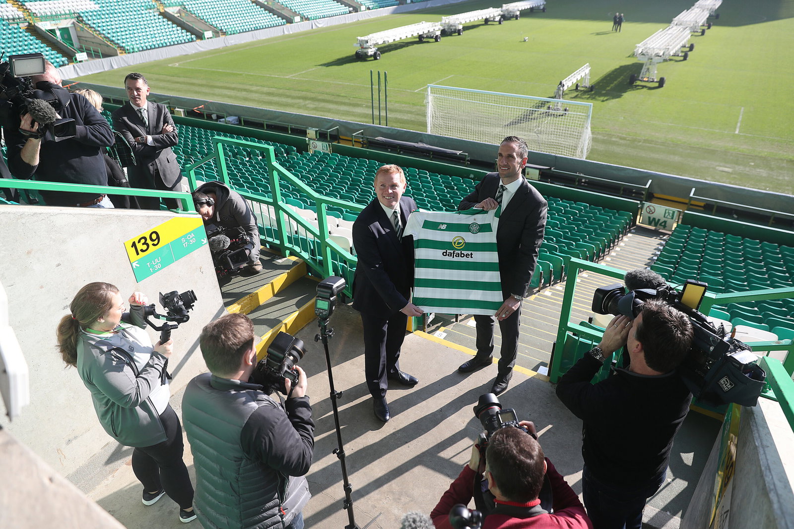 Celtic's new interim manager Neil Lennon is unveiled with his assistant John Kennedy at Celtic Park on February 27, 2019