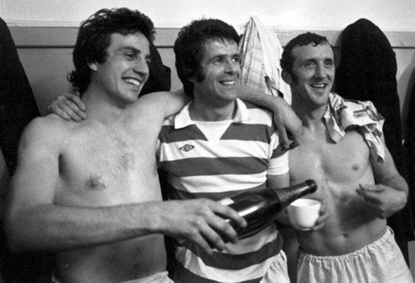 Joe Craig, Pat Stanton and Danny McGrain celebrate
