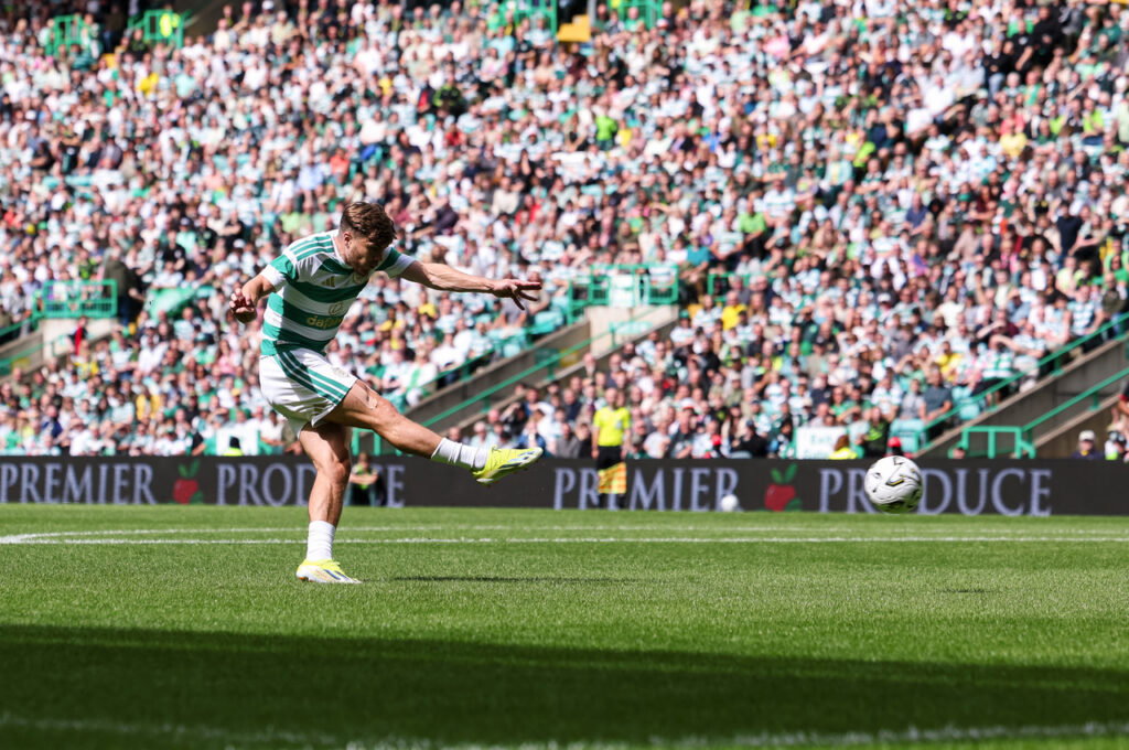 Celtic v Dundee – Scorers in consecutive seasons James Forrest of Celtic scores