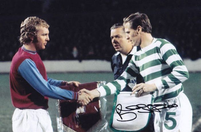 Bobby Moore and Billy McNeill shake hands ahead of the Booby Moore Testimonial