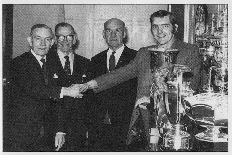 Adam McLean with Jimmy McGrory, Jimmy Delaney and Bobby Murdoch. 