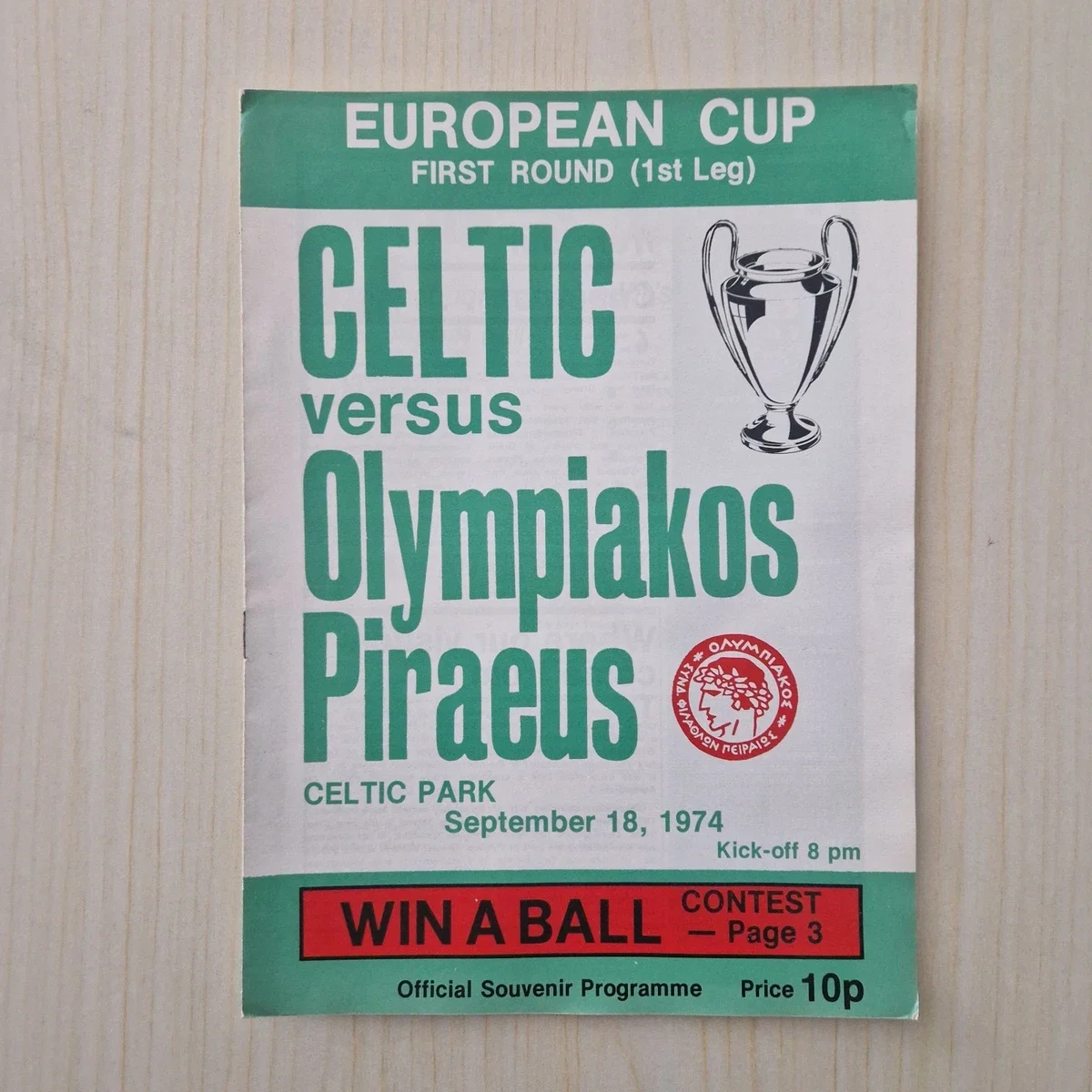 Celtic I Olympiakos, Celtic Park, 18 September 1974 Match Programme