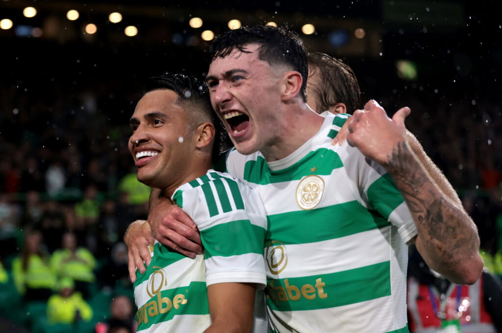 Camilo Duran of Celtic celebrates with teammate Colby Donovan