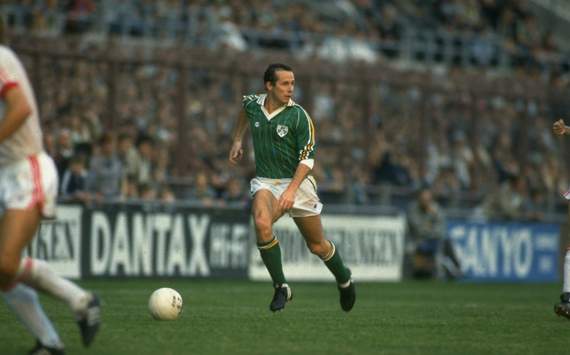 Liam Brady in action for The Republic of Ireland,