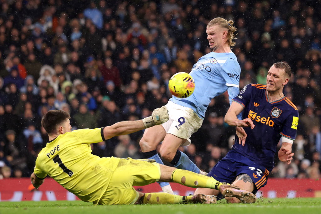Nick Pope would be a hugely influential signing, just like Joe Hart Erling Haaland has a shot saved by Nick Pope