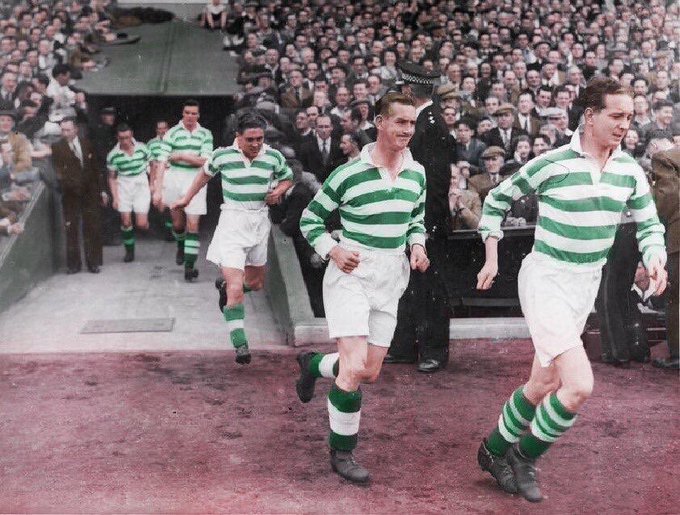 Bobby Collins follows Charlie Tully and Pat McAuley down the Parched tunnel (Celtic In The Fifties).