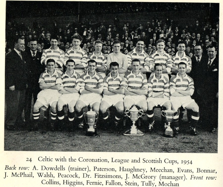Celts with the three major trophies won in 1953 and 1954.