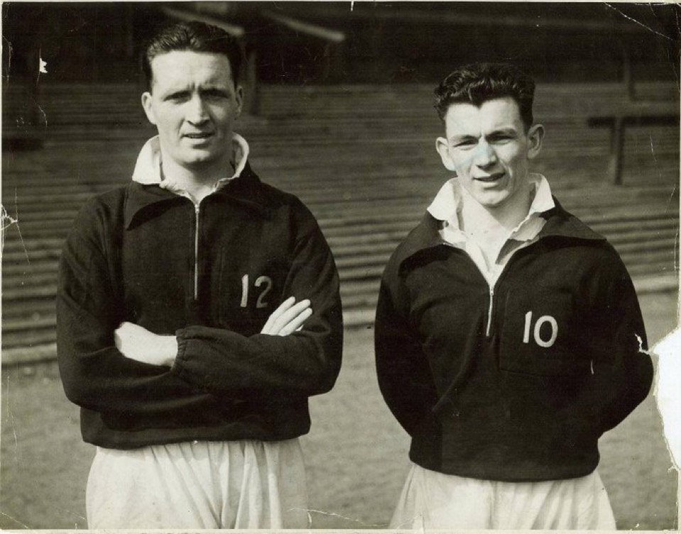 Bertie Peacock with Jock Stein in their playing days at Celtic Park.
