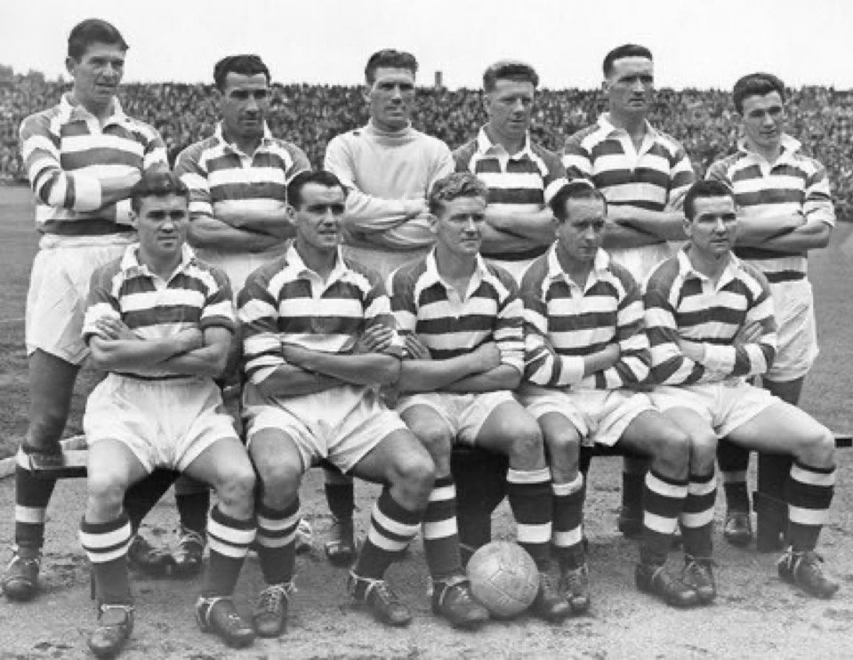 Celtic line-up for a match against Falkirk at Celtic Park in August 1955 