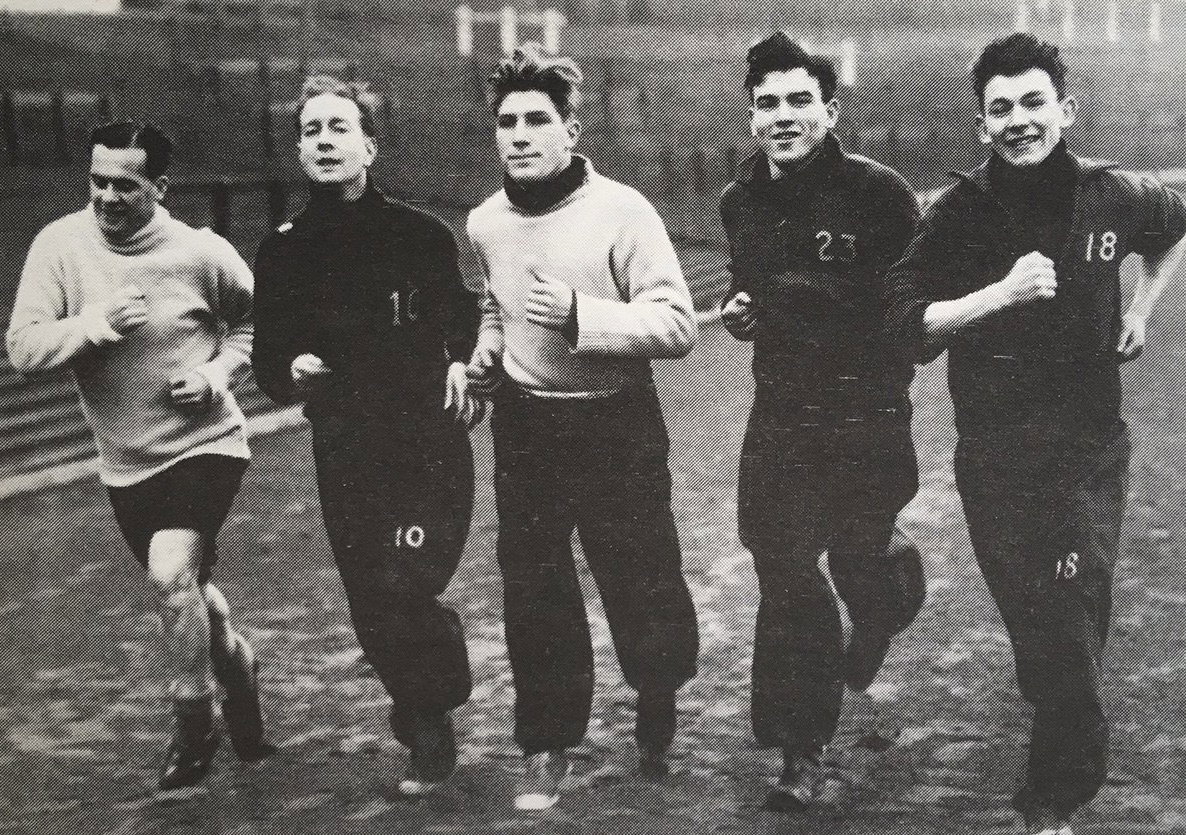 A youthful Bertie Peacock (far right) training at Celtic Park. Others are (from left) Jock Weir, Charlie Tully, John Bonnar and Alex Rollo.