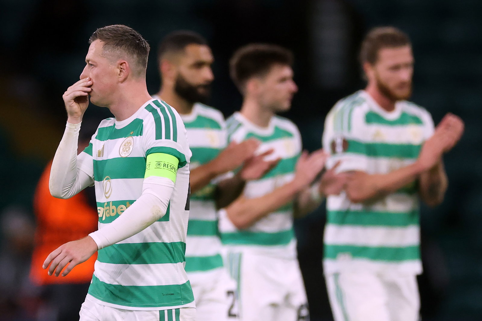 Bewildered Celtic players after the game