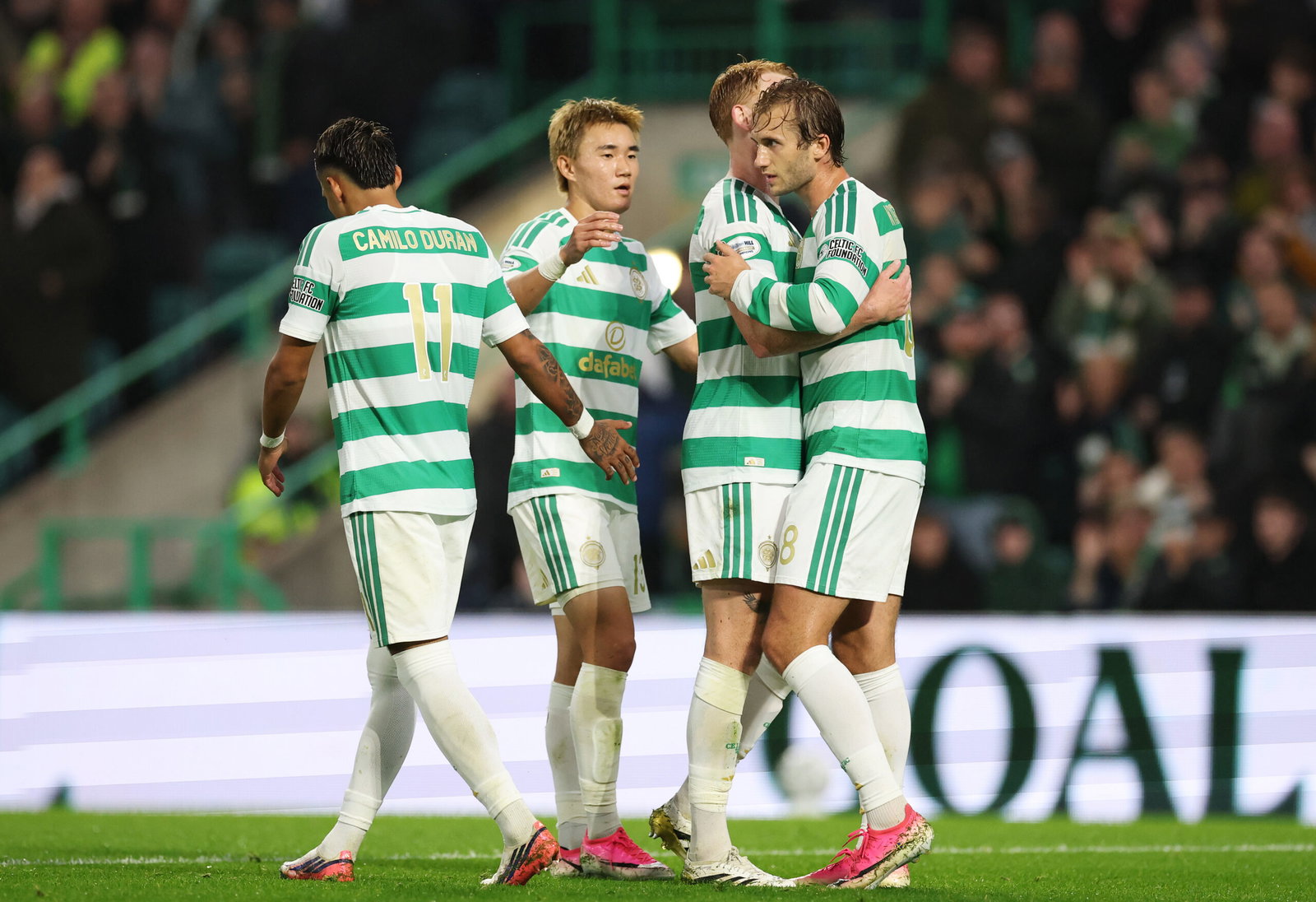 Benjamin Nygren of Celtic celebrates