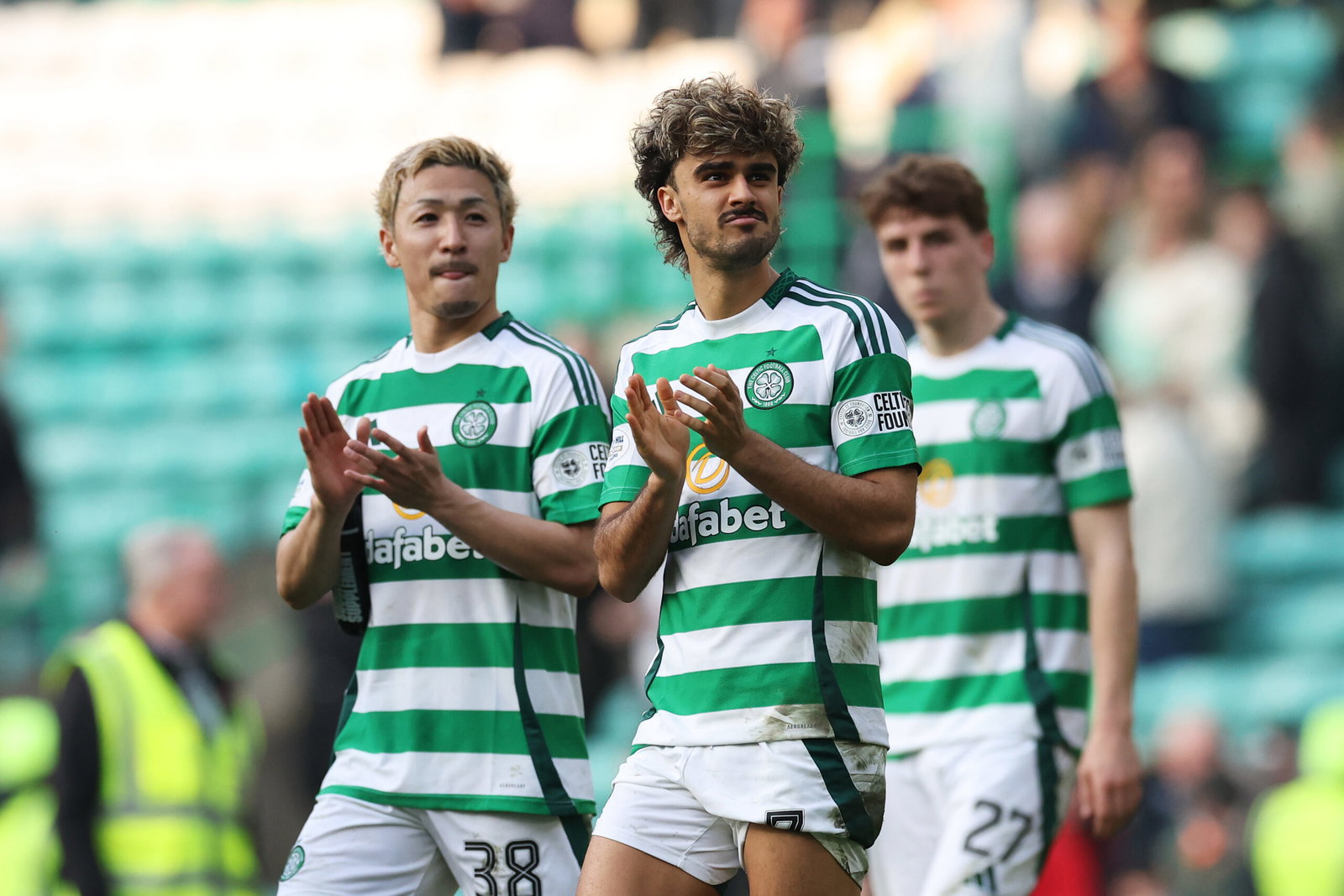Jota of Celtic acknowledges the fans 
