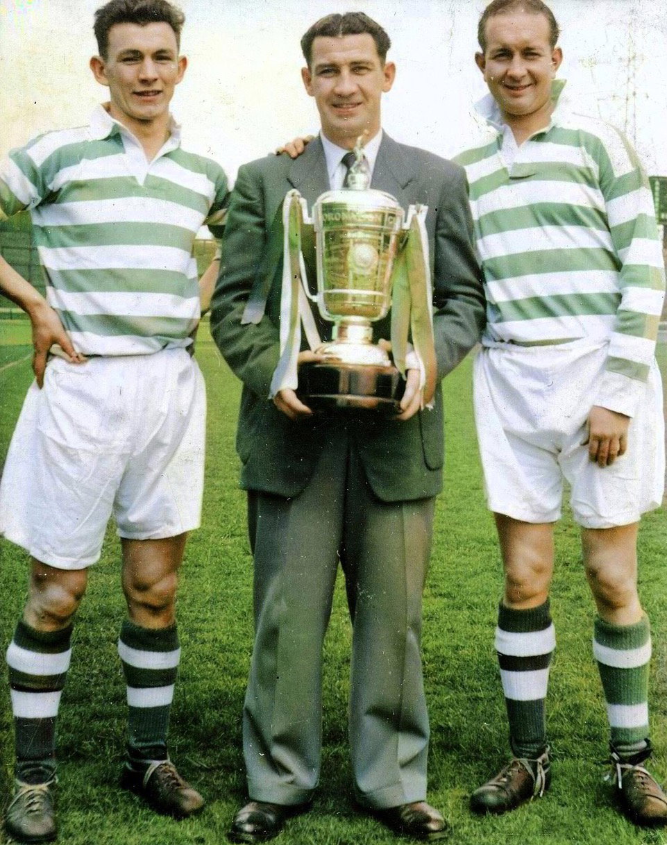 The Irish trinity of Bertie Peacock, Sean Fallon and Charlie Tully with the Coronation Cup in 1953