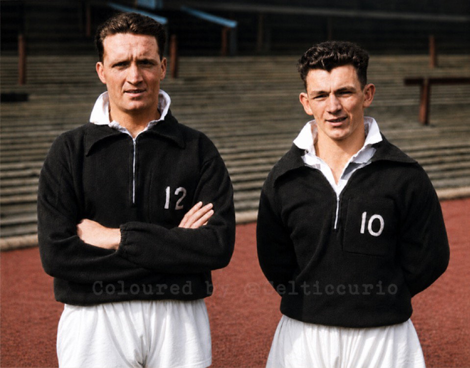 “I’d read of those heroes…” Fifties’ Player of the Day No.2 – Bertie Peacock Bertie Peacock with Jock Stein in their playing days at Celtic Park.