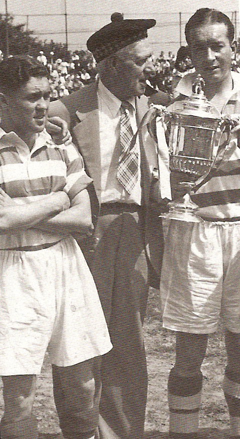 Bobby Collins with Charlie Tully and the Scottish Cup on Celtic’s tour of the USA and Canada in 1951 (Celtic In The Fifties)